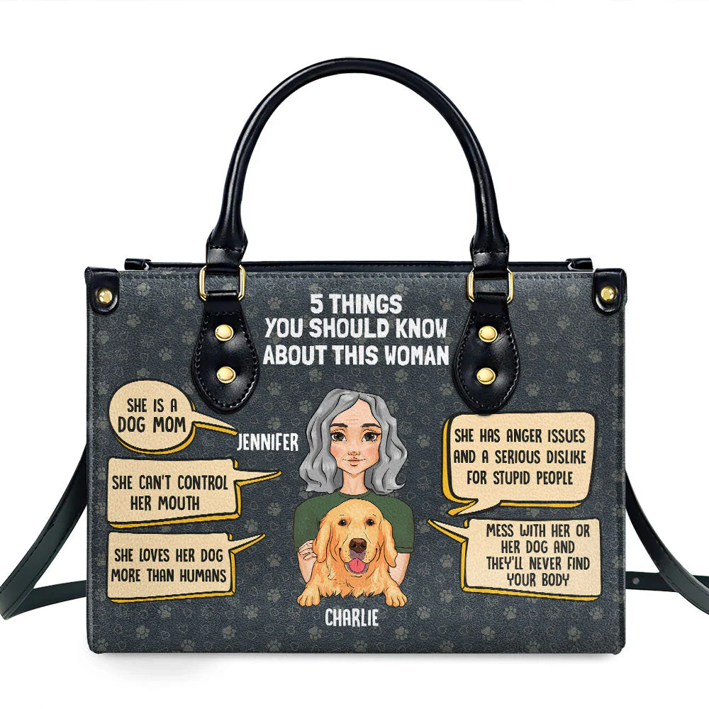 5 Things About Dog Mom - Personalized Custom Leather Bag