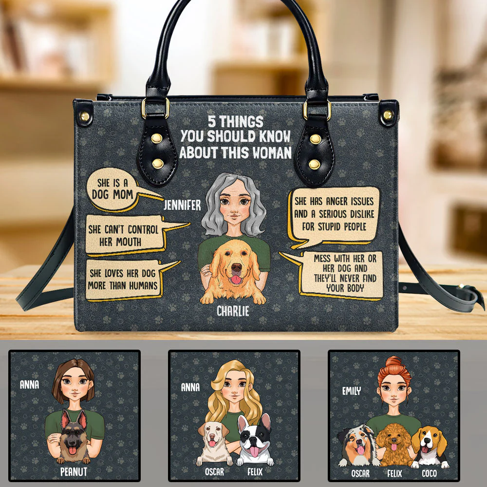 5 Things About Dog Mom - Personalized Custom Leather Bag - Image 2