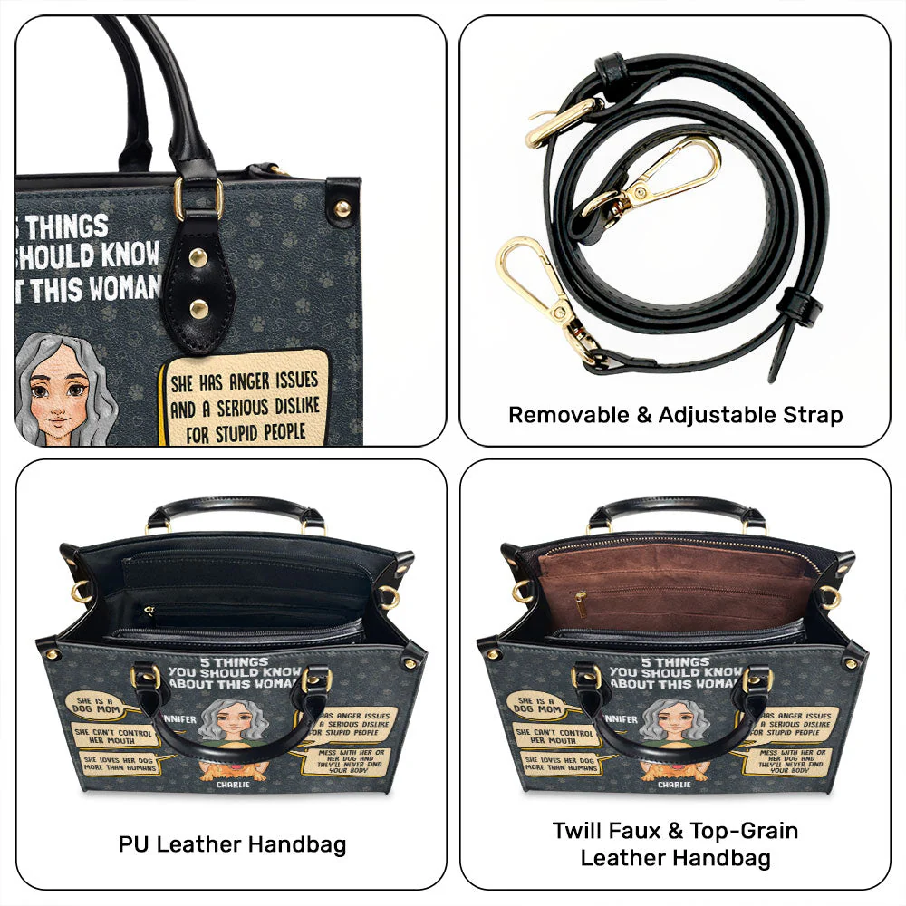 5 Things About Dog Mom - Personalized Custom Leather Bag - Image 5