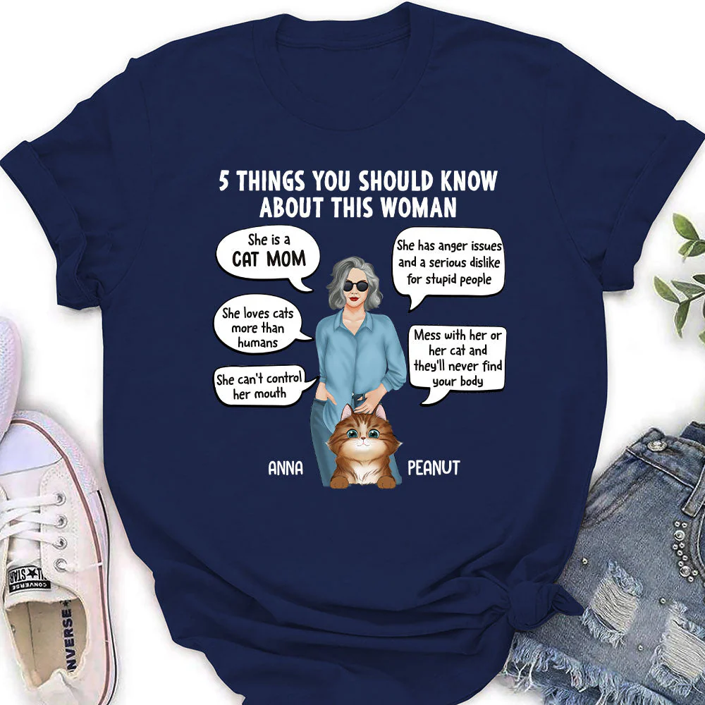 5 Things Cat Mom - Personalized Custom Women's T-shirt - Image 2