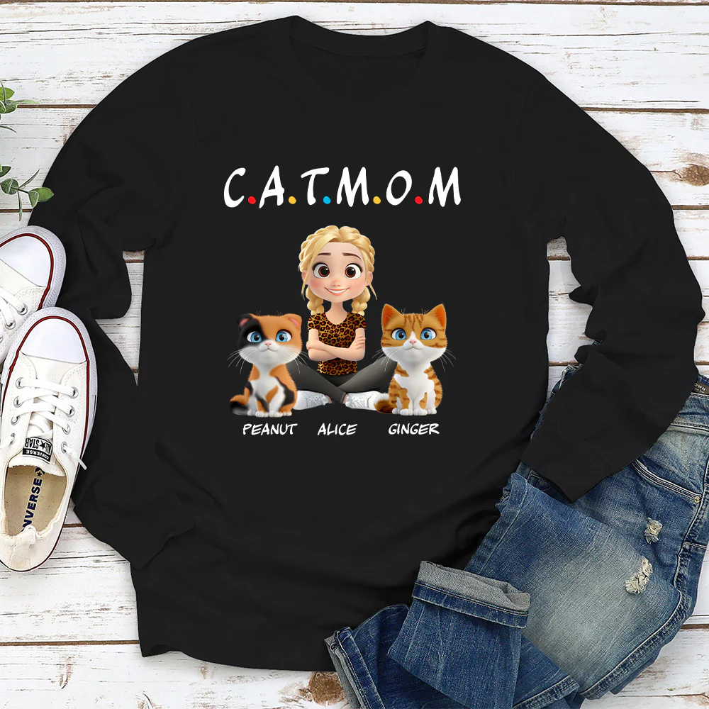 A Cat Mom - Personalized Custom Long Sleeve T-shirt - Image 2