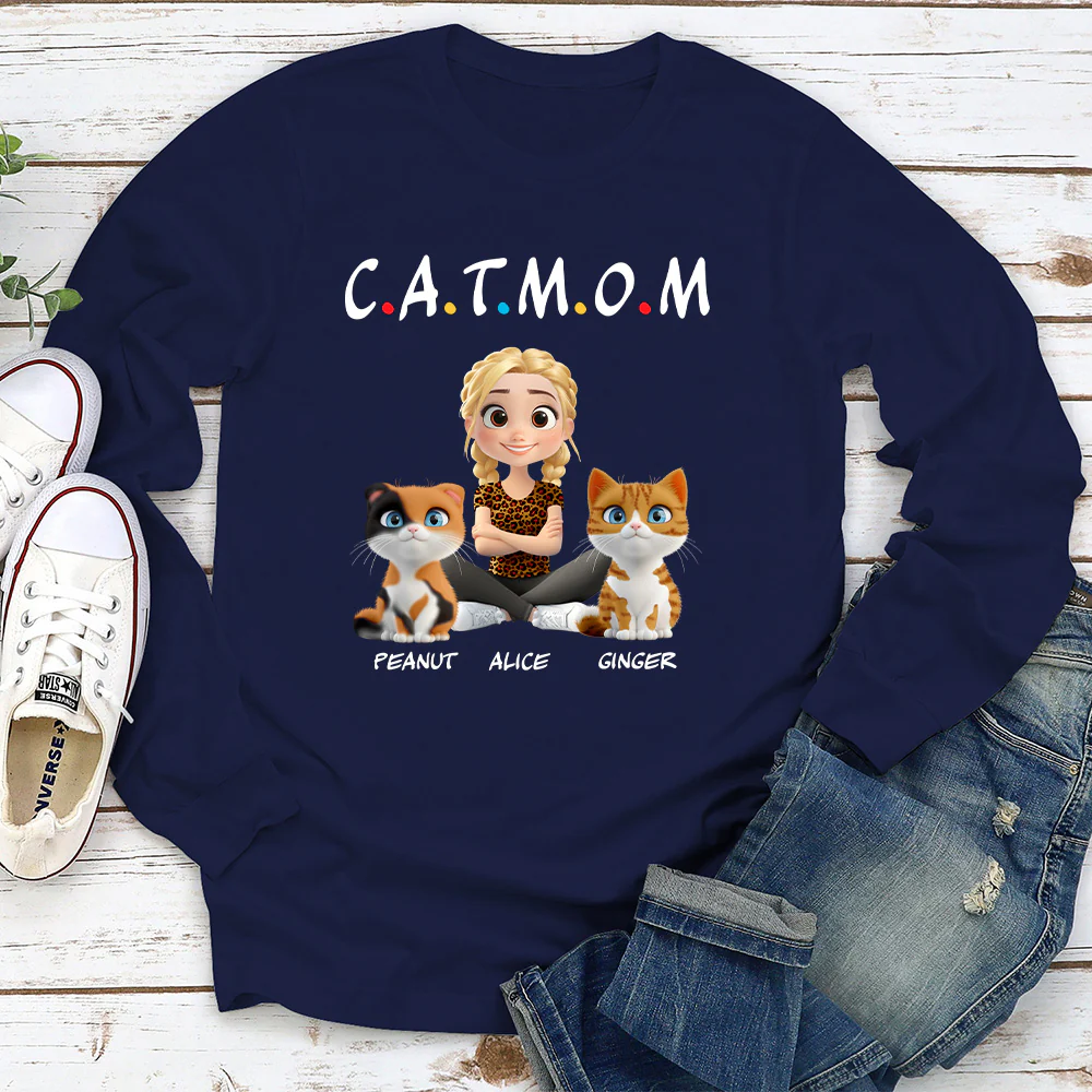 A Cat Mom - Personalized Custom Long Sleeve T-shirt - Image 3
