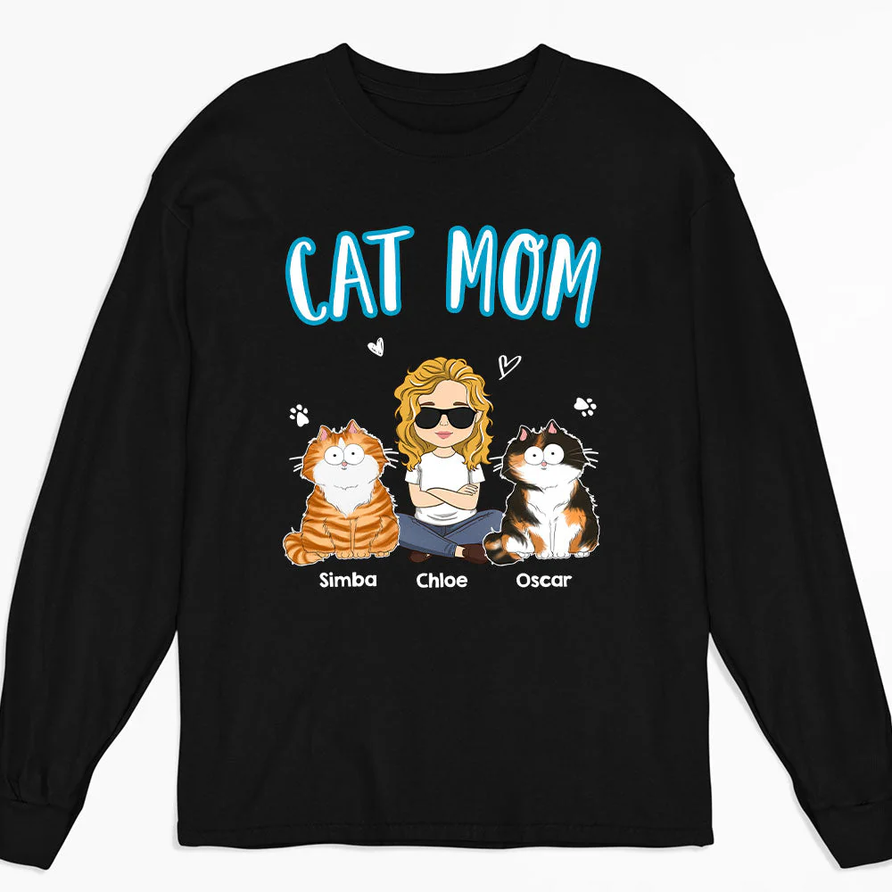 A Cat Mom - Personalized Custom Long Sleeve T-shirt