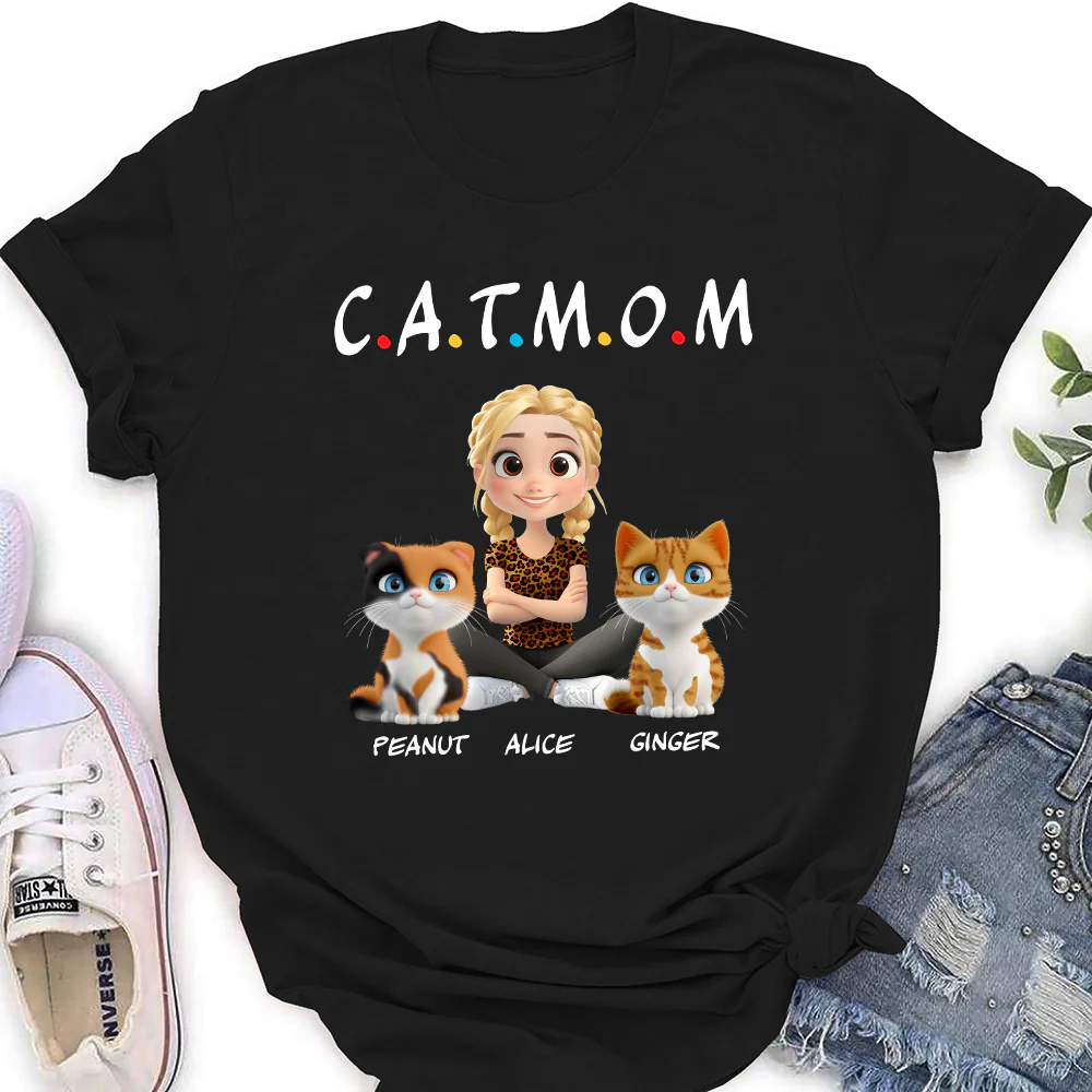 A Cat Mom - Personalized Custom Women T-Shirt - Image 2
