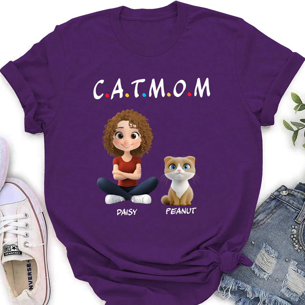 A Cat Mom - Personalized Custom Women T-Shirt - Image 5