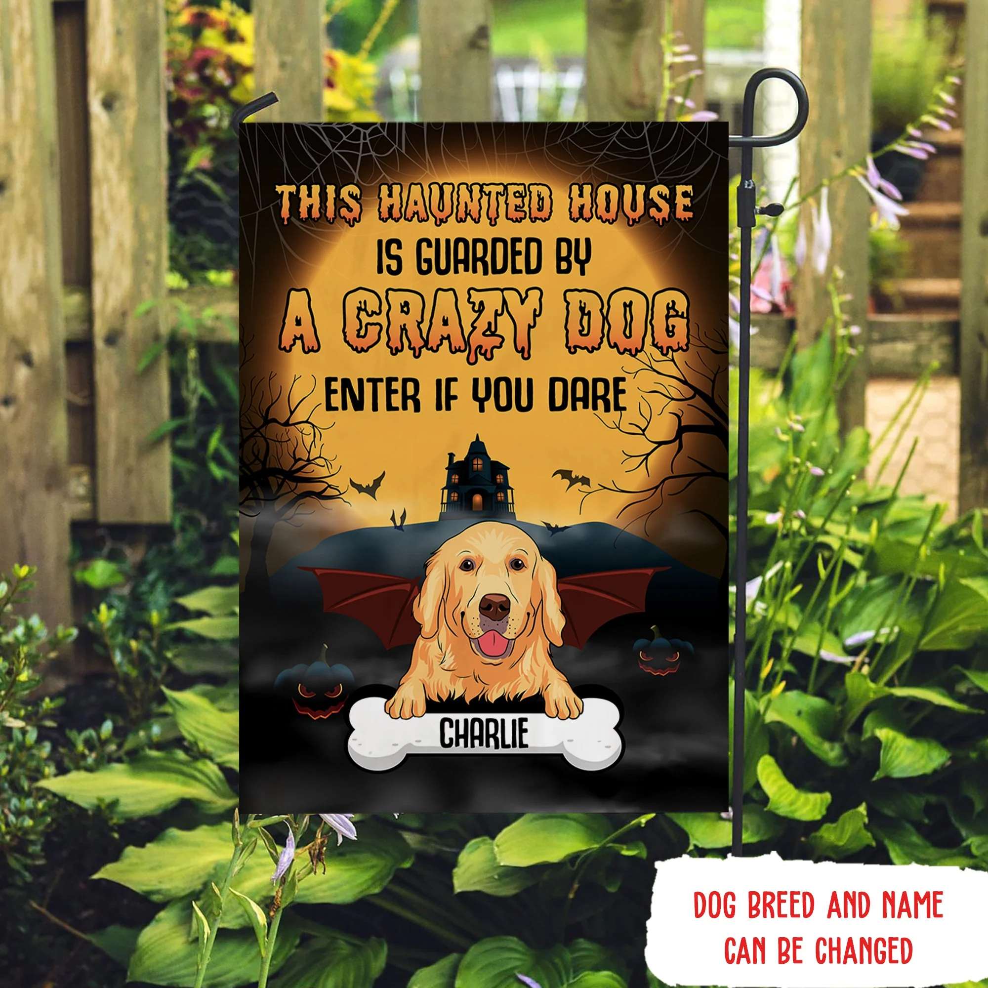 A Crazy Dog - Personalized Custom Garden Flag - Halloween Flag - Image 3