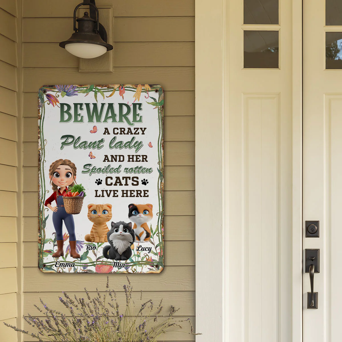A Crazy Plant Lady And Cats- Personalized Custom Metal Sign - Image 3
