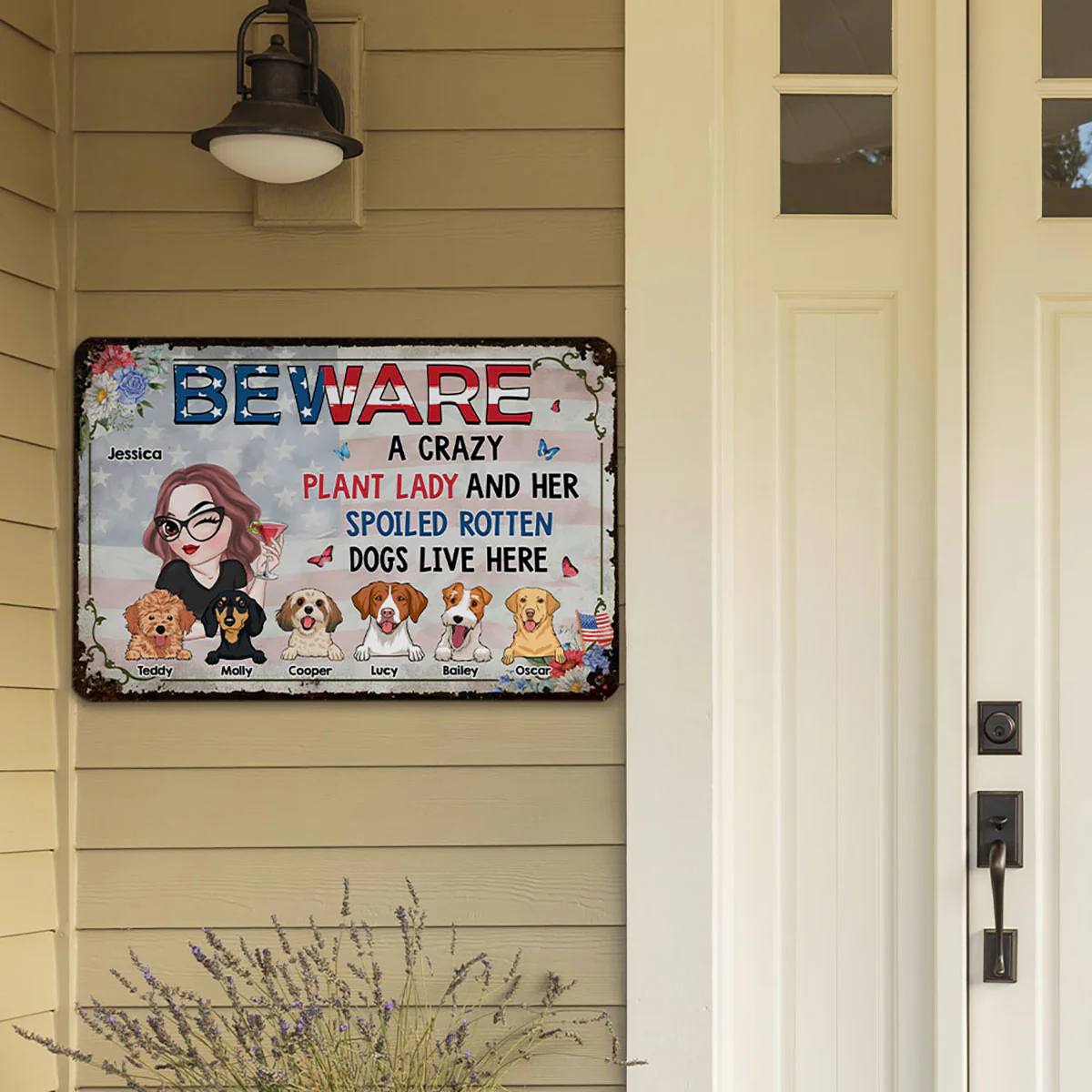 A Crazy Plant Lady & Her Spoiled Rotten Dog 4th Of July - Personalized Custom Metal Sign - Image 6