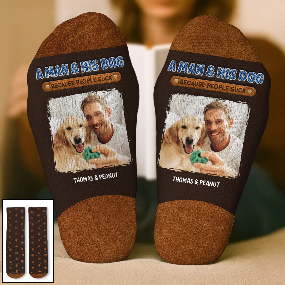 A Gentleman And His Dog Photo - Personalized Custom Crew Socks