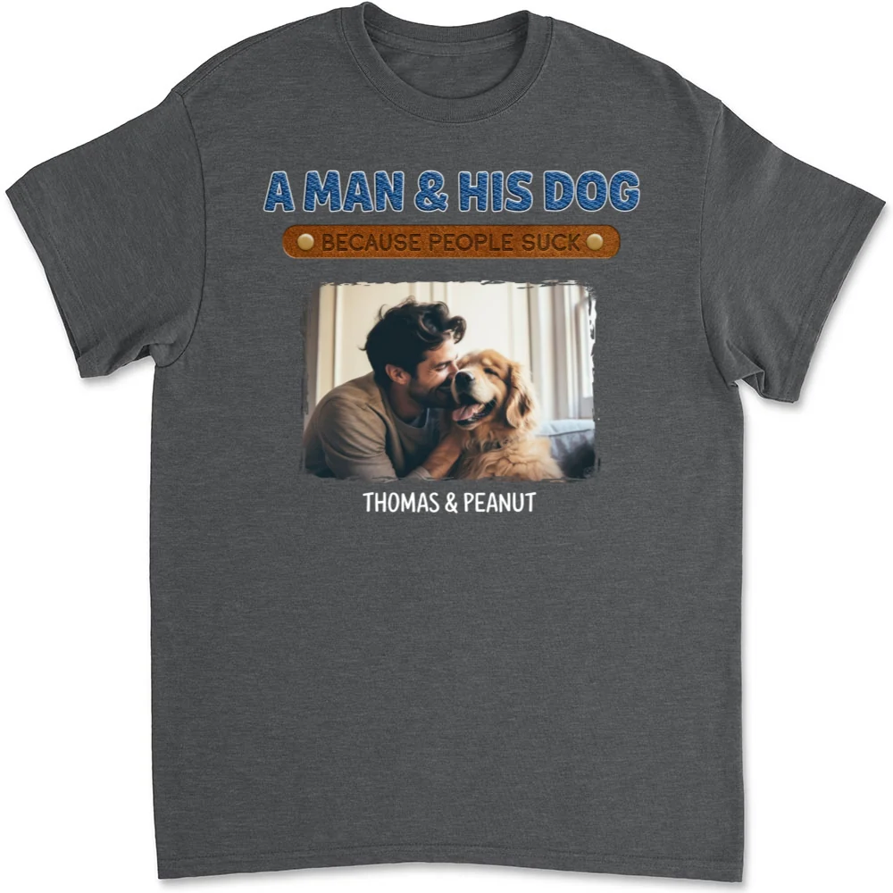 A Gentleman And His Dog Photo - Personalized Custom Unisex T-Shirt - Image 6