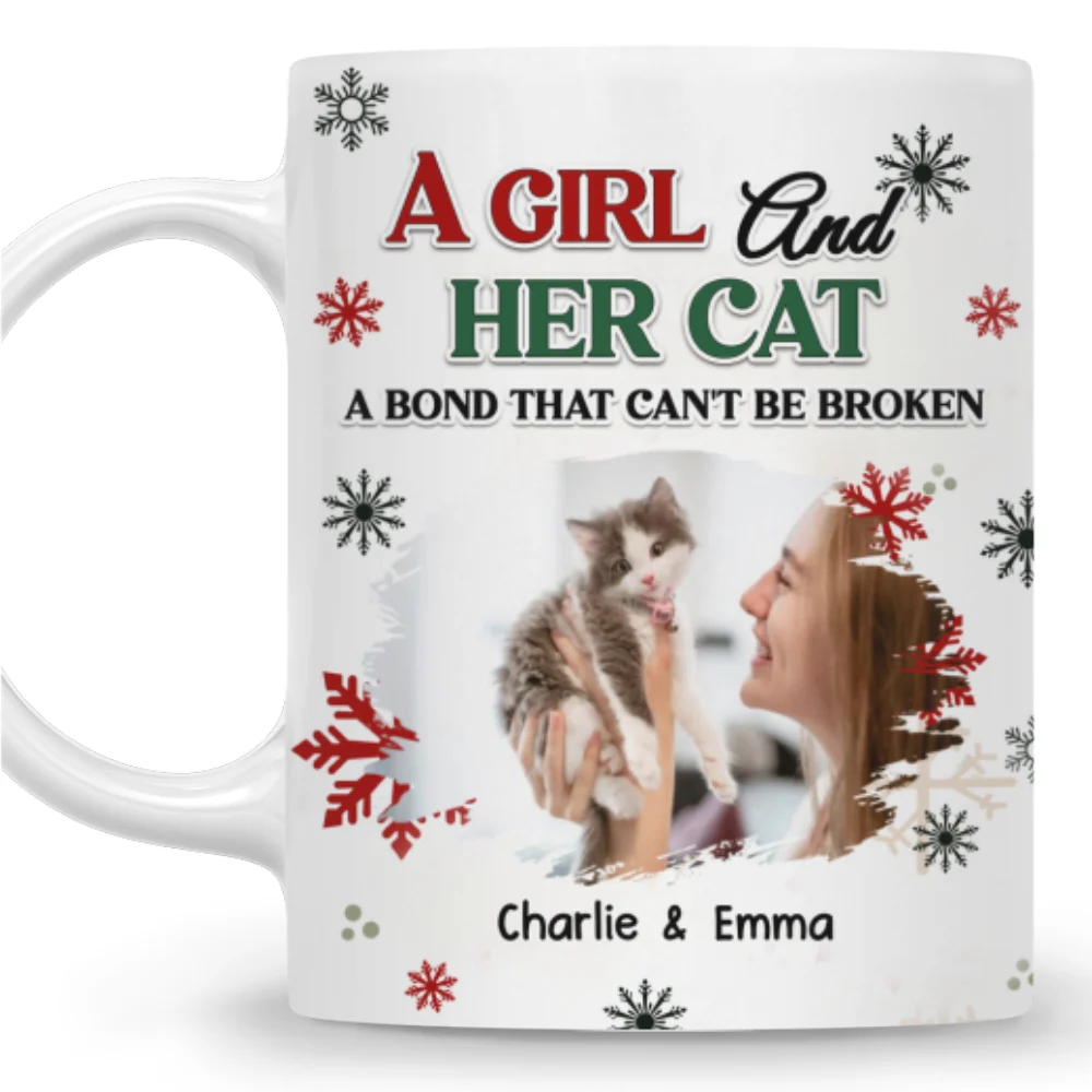 A Girl And Her Cat Love Christmas Photo - Personalized Custom Coffee Mug - Image 5