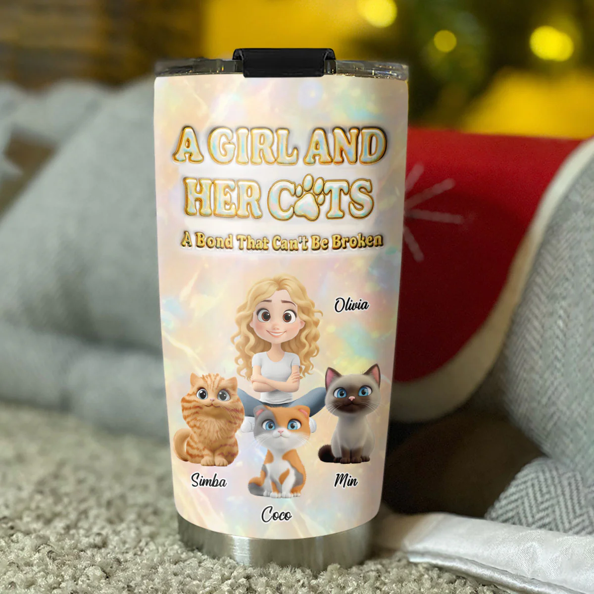 A Girl And Her Cat Pearl - Personalized Custom 3D Inflated Effect Tumbler - Image 4