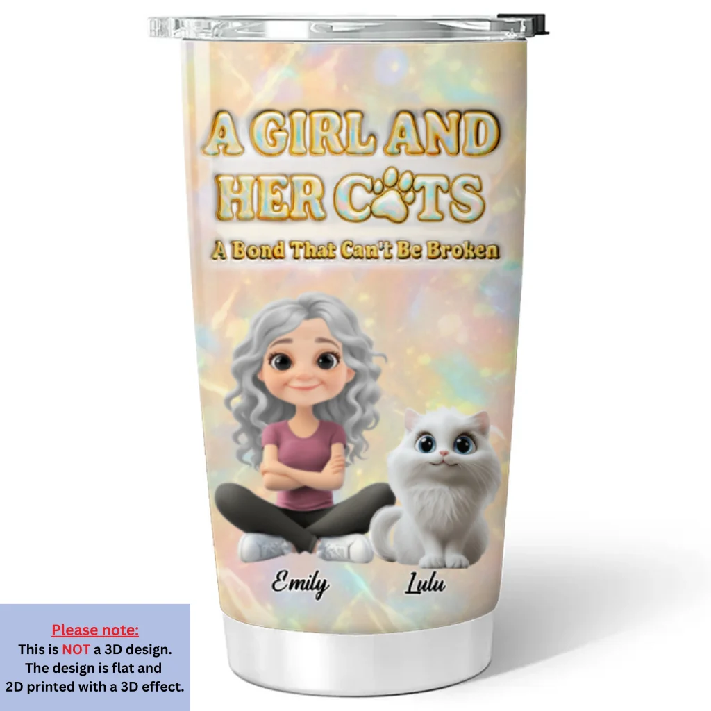 A Girl And Her Cat Pearl - Personalized Custom 3D Inflated Effect Tumbler - Image 5
