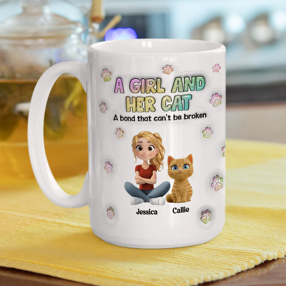 A Girl And Her Cat - Personalized Custom 3D Inflated Effect Mug - Image 9
