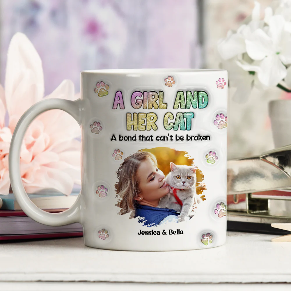 A Girl And Her Cat Photo - Personalized Custom 3D Inflated Effect Mug - Image 3