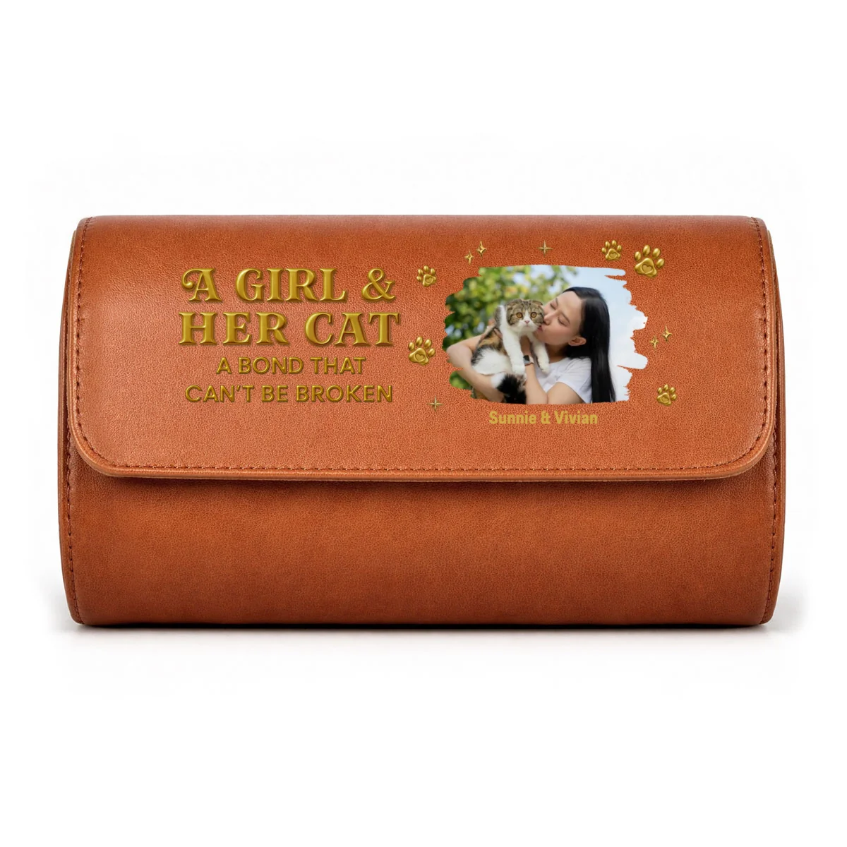 A Girl And Her Cat Photo - Personalized Custom Leather Watch Case - Image 11