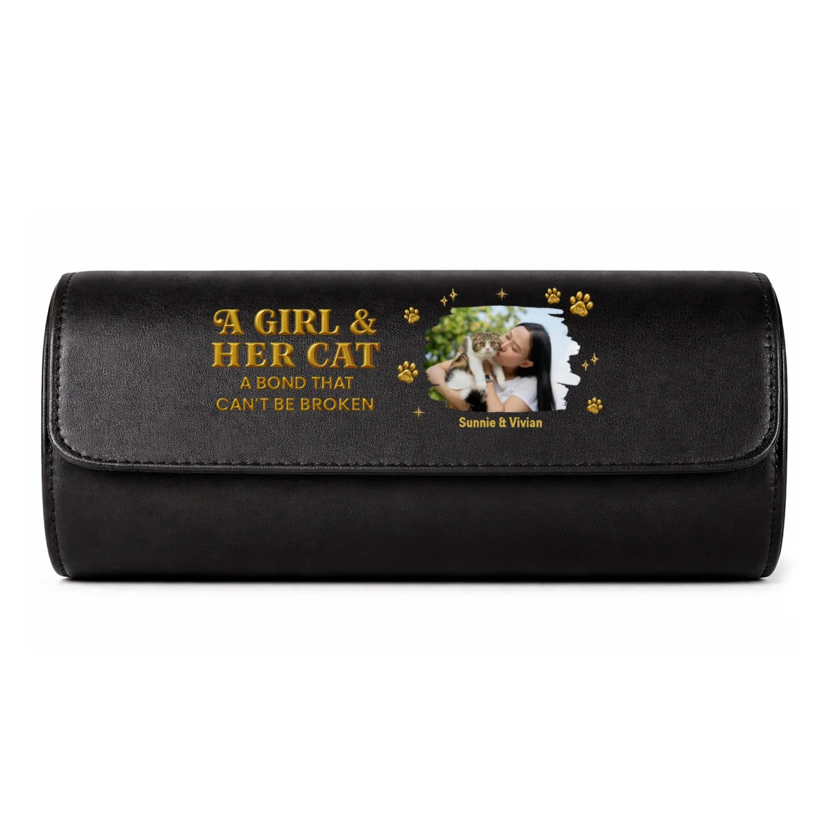 A Girl And Her Cat Photo - Personalized Custom Leather Watch Case - Image 12