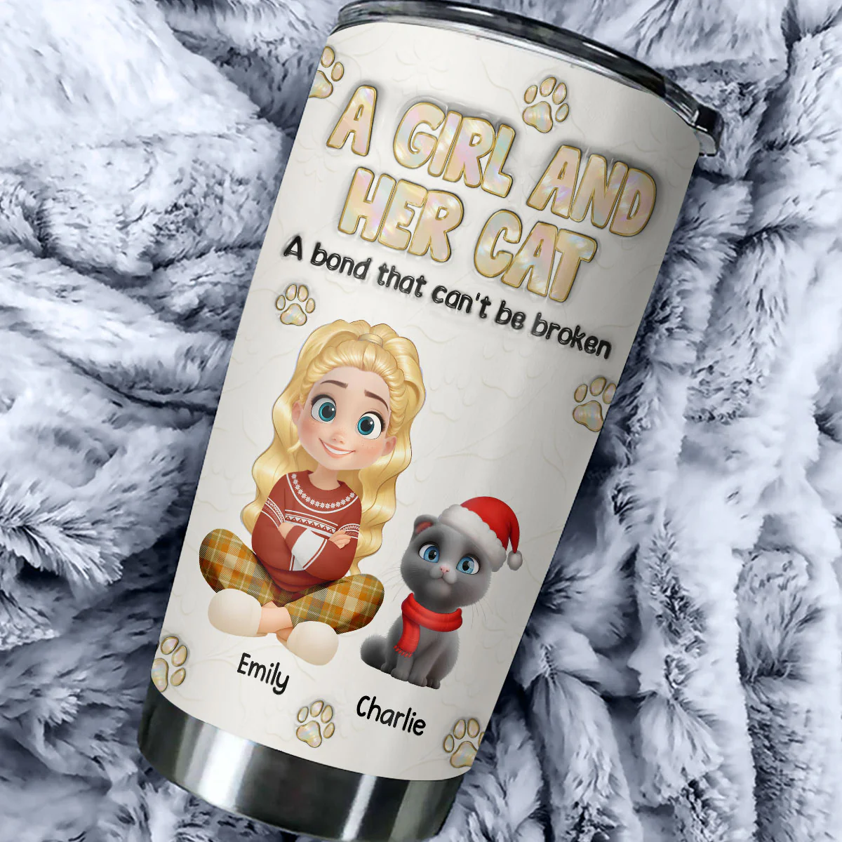 A Girl And Her Cat Ver Pearl - Personalized Custom 3D Inflated Effect Tumbler - Image 2