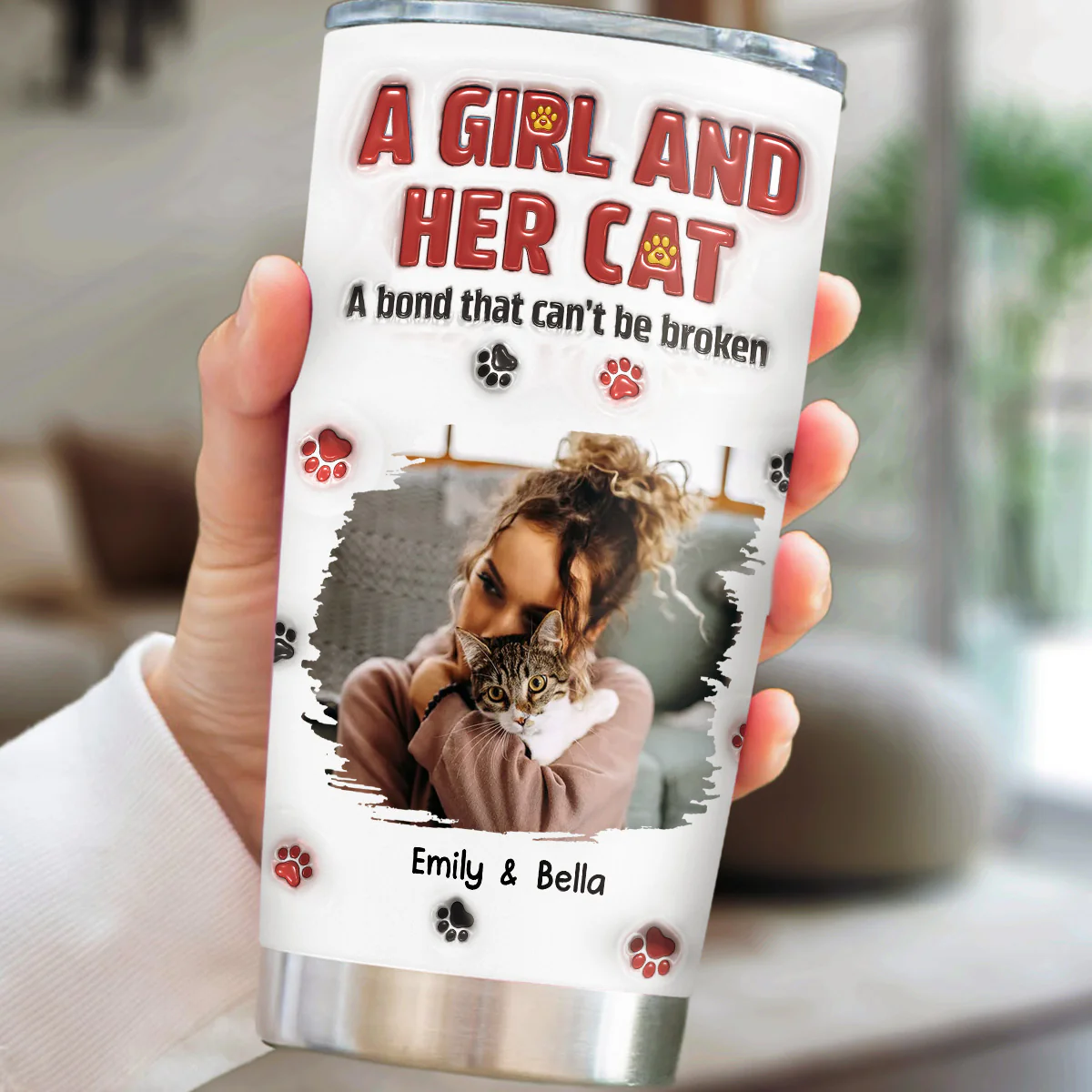 A Girl And Her Cat Version Photo 2 - Personalized Custom 3D Inflated Effect Tumbler - Image 2