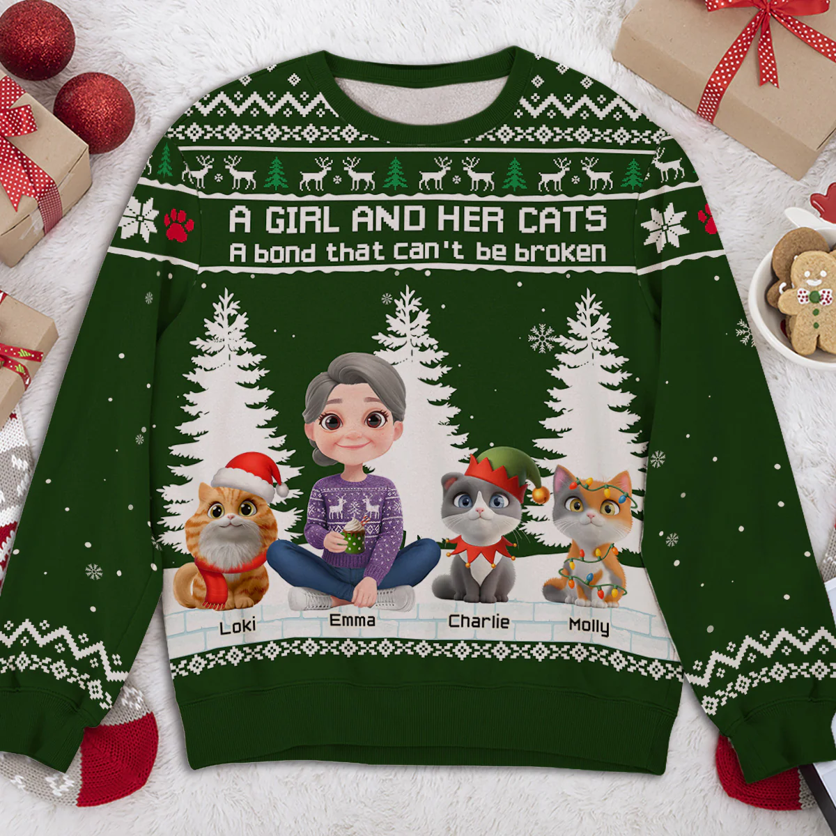 A Girl And Her Cats - Personalized Custom All-Over-Print Sweatshirt - Image 3