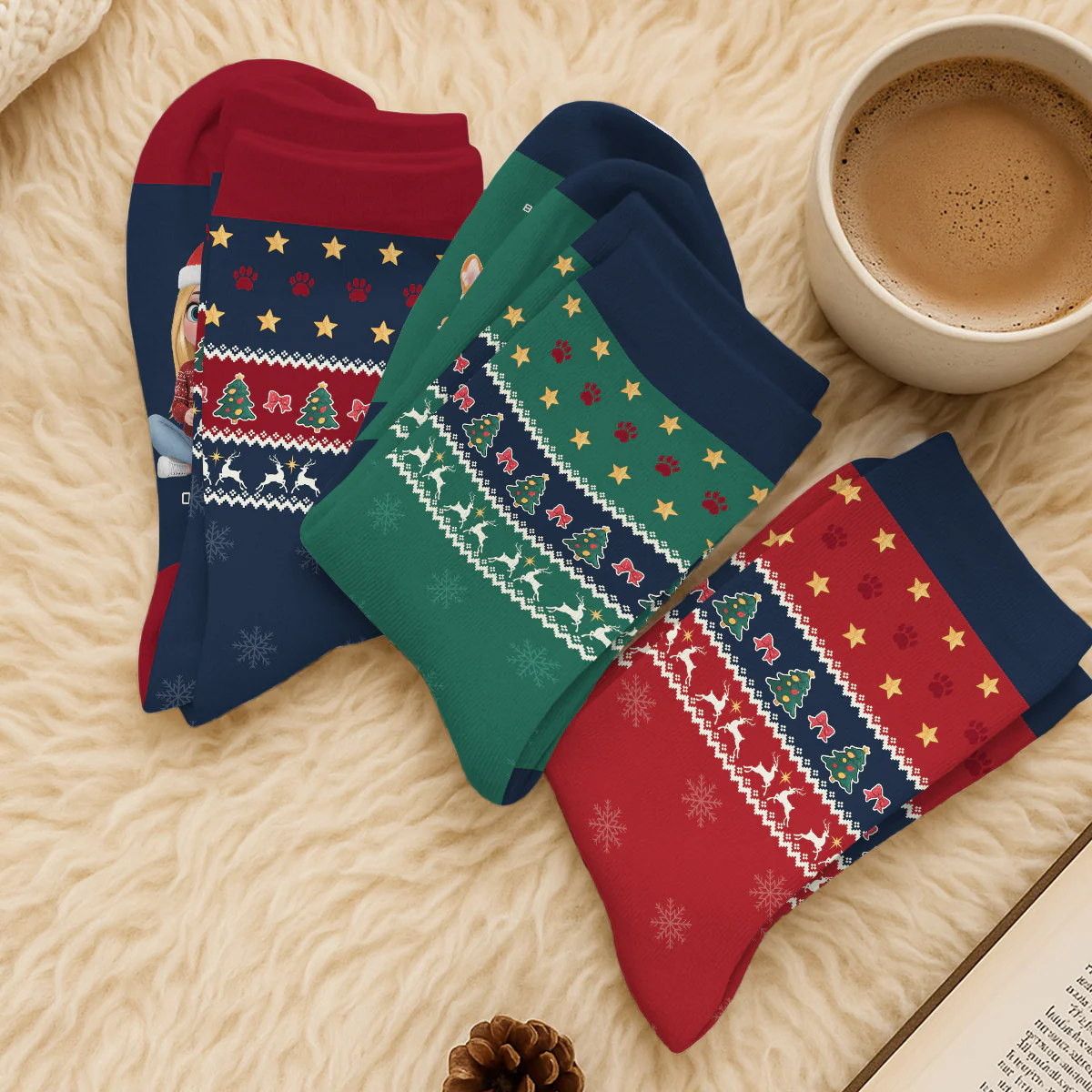A Girl And Her Dog Christmas - Personalized Custom Crew Socks - Image 7