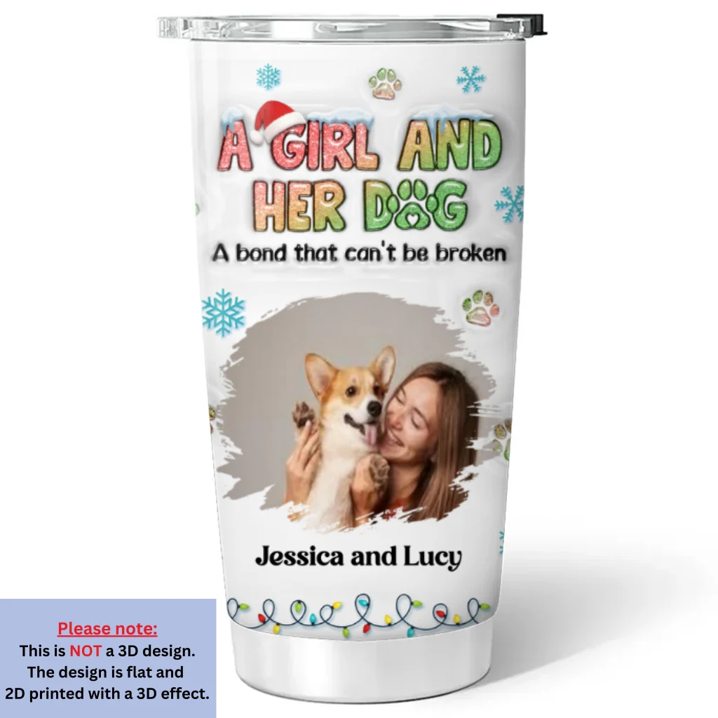 A Girl And Her Dog Christmas Photo - Personalized Custom 3D Inflated Effect Tumbler - Image 6