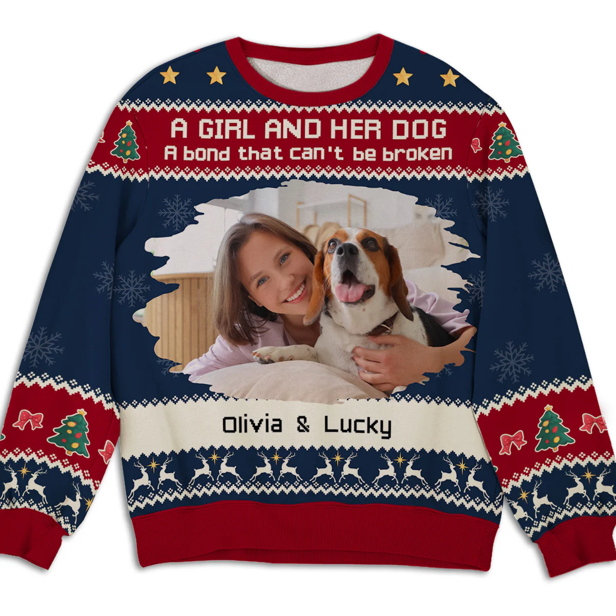 A Girl And Her Dog Christmas Photo - Personalized Custom All-Over-Print Sweatshirt