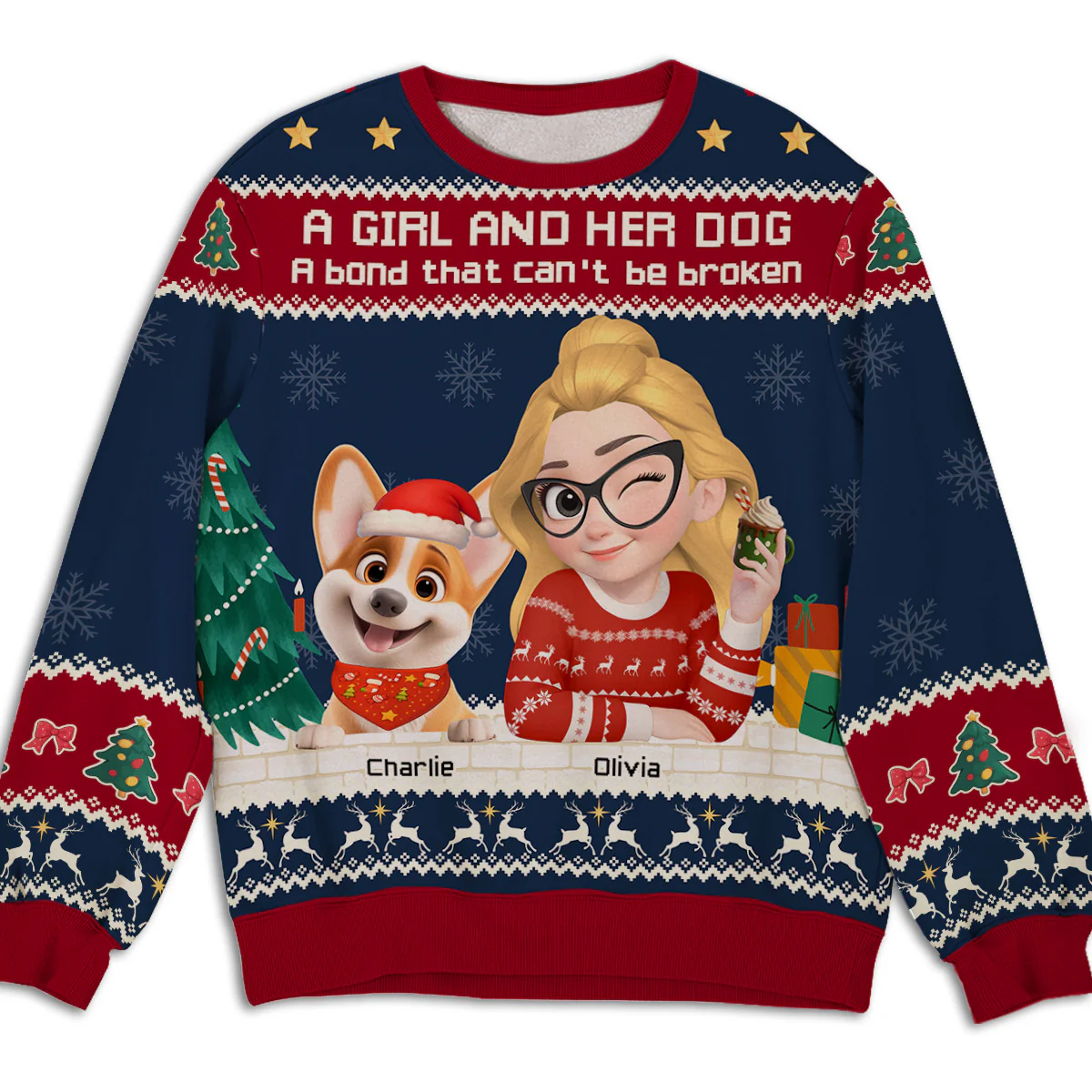 A Girl And Her Dog Christmas Ver 2 - Personalized Custom All-Over-Print Sweatshirt