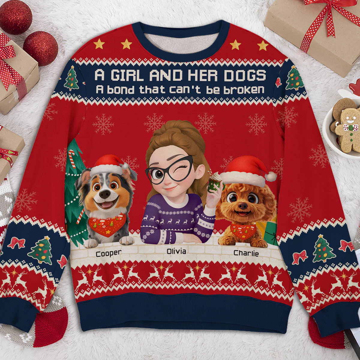 A Girl And Her Dog Christmas Ver 2 - Personalized Custom All-Over-Print Sweatshirt - Image 2