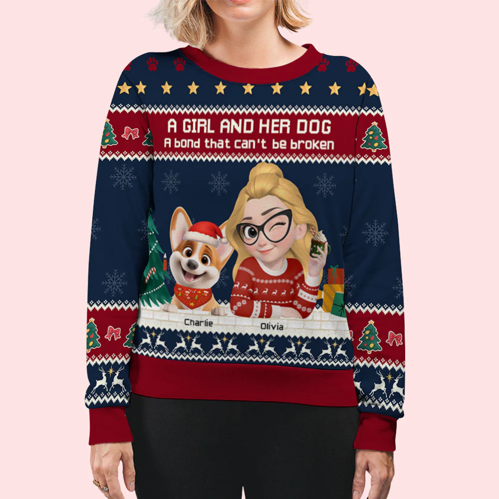 A Girl And Her Dog Christmas Ver 2 - Personalized Custom All-Over-Print Sweatshirt - Image 5