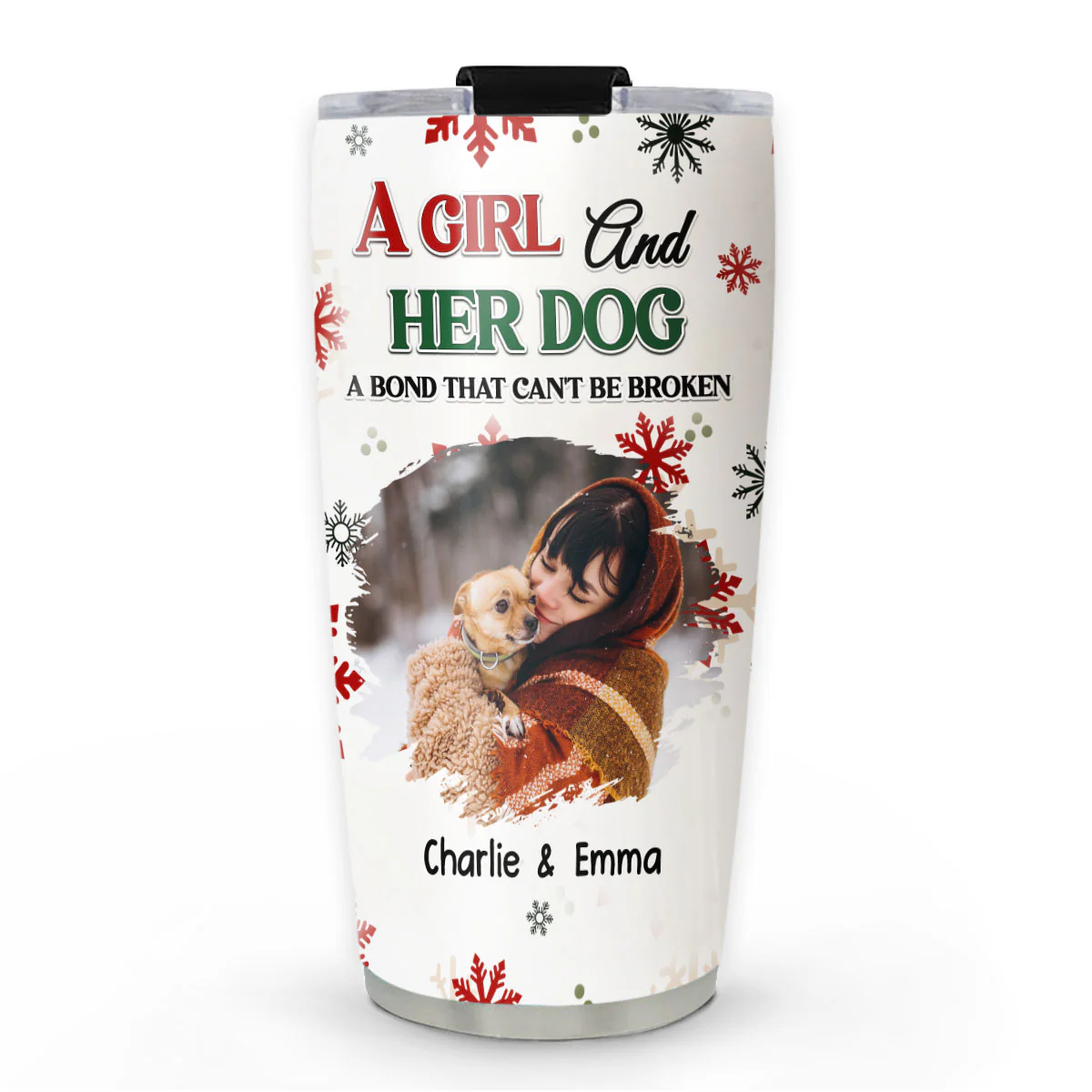 A Girl And Her Dog Love Christmas Photo - Personalized Custom Tumbler