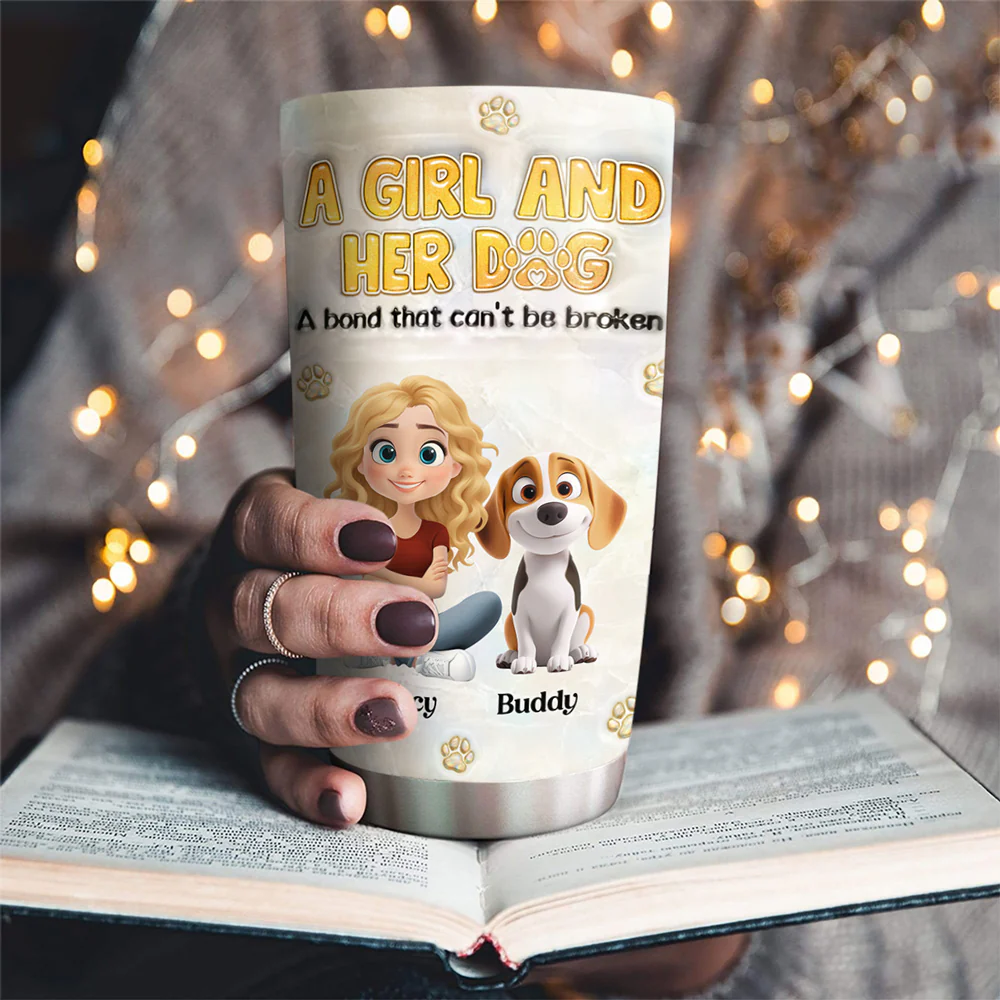 A Girl And Her Dog Mother Of Pearl - Personalized Custom 3D Inflated Effect Tumbler - Image 5