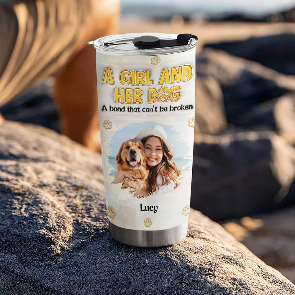A Girl And Her Dog Mother Of Pearl Photo - Personalized Custom 3D Inflated Effect Tumbler - Image 2