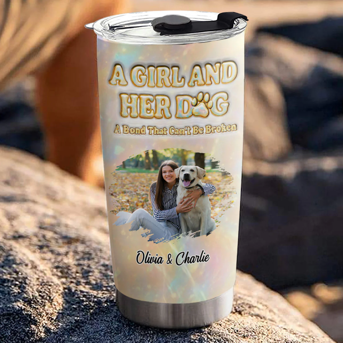 A Girl And Her Dog Pearl Photo - Personalized Custom 3D Inflated Effect Tumbler - Image 2