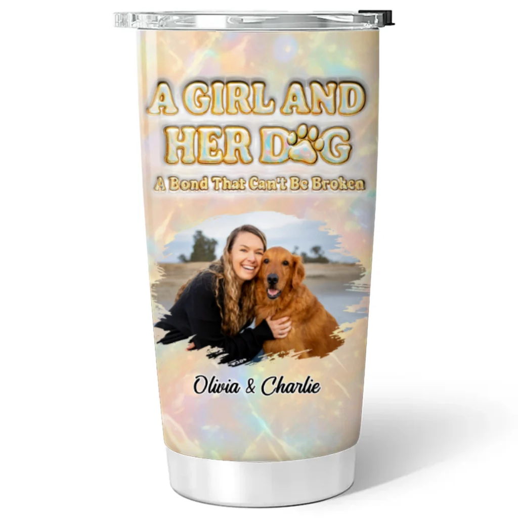 A Girl And Her Dog Pearl Photo - Personalized Custom 3D Inflated Effect Tumbler - Image 3