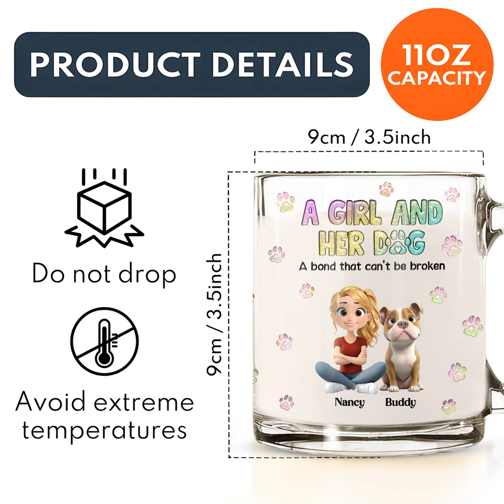 A Girl And Her Dog - Personalized Custom 3D Inflated Effect Glass Mug - Image 6