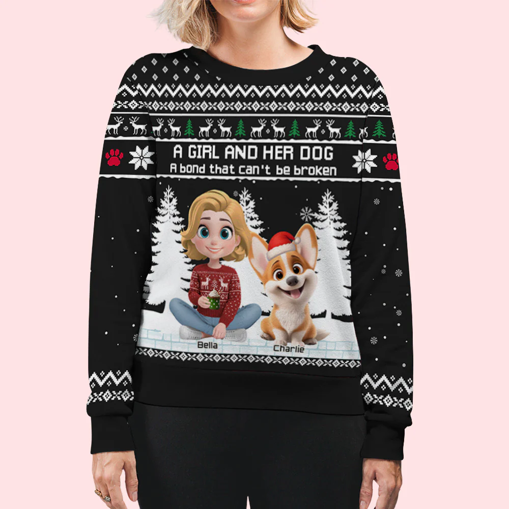 A Girl And Her Dog - Personalized Custom All-Over-Print Sweatshirt - Image 5