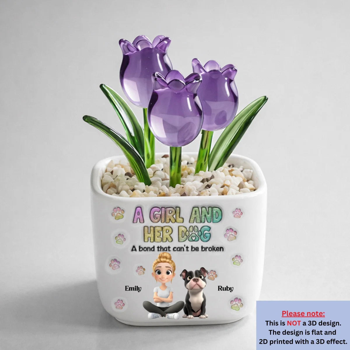A Girl And Her Dog - Personalized Custom Glass Everlasting Tulips - Image 10