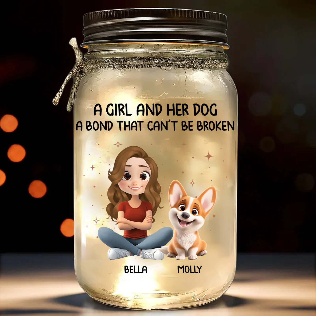 A Girl And Her Dog - Personalized Custom Mason Jar Light