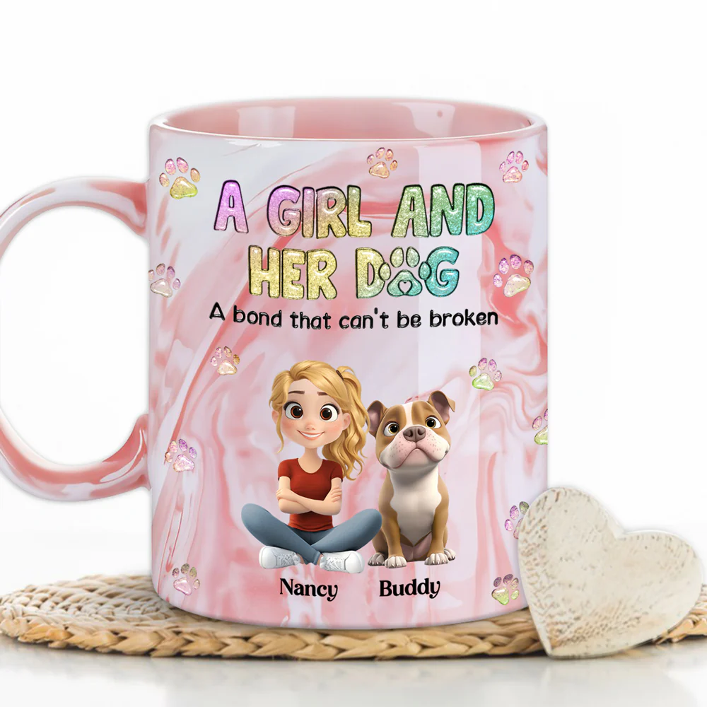 A Girl And Her Dog - Personalized Custom Pink Marble Mug - Image 5
