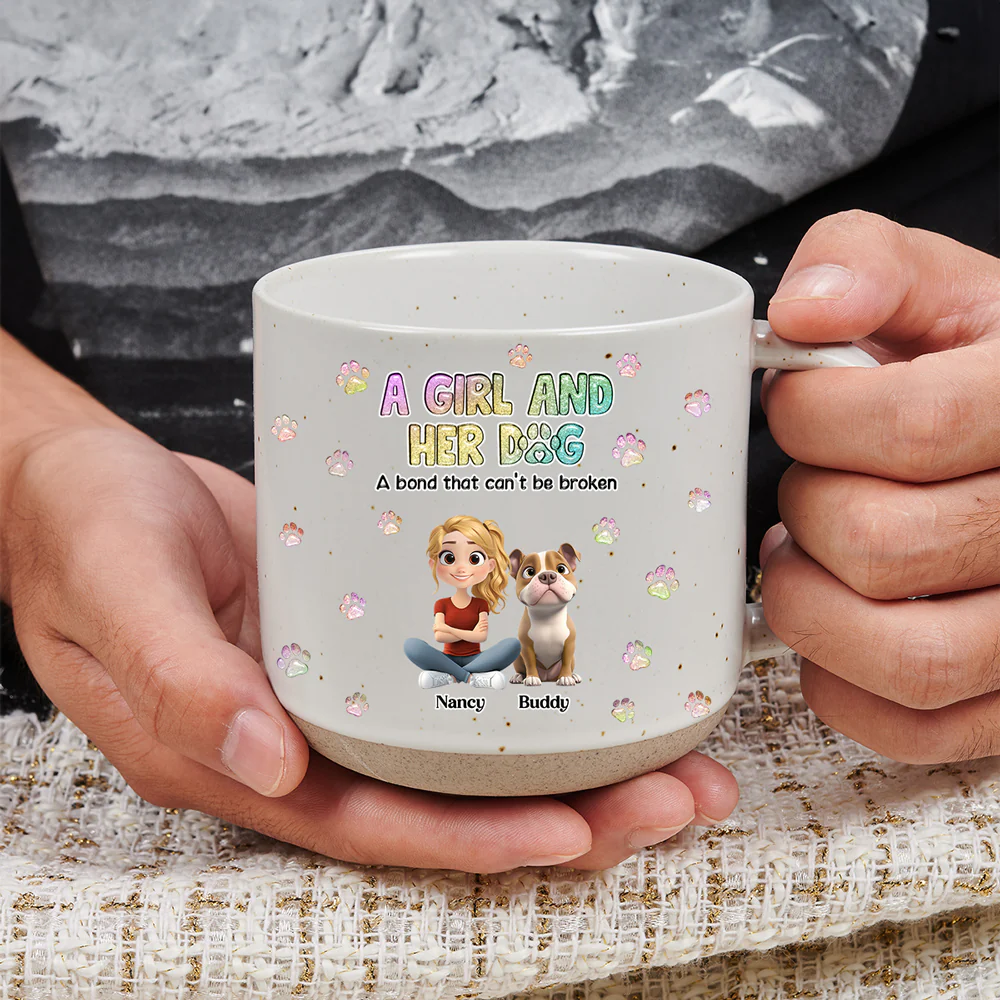 A Girl And Her Dog - Personalized Custom Pottery Mug - Image 3