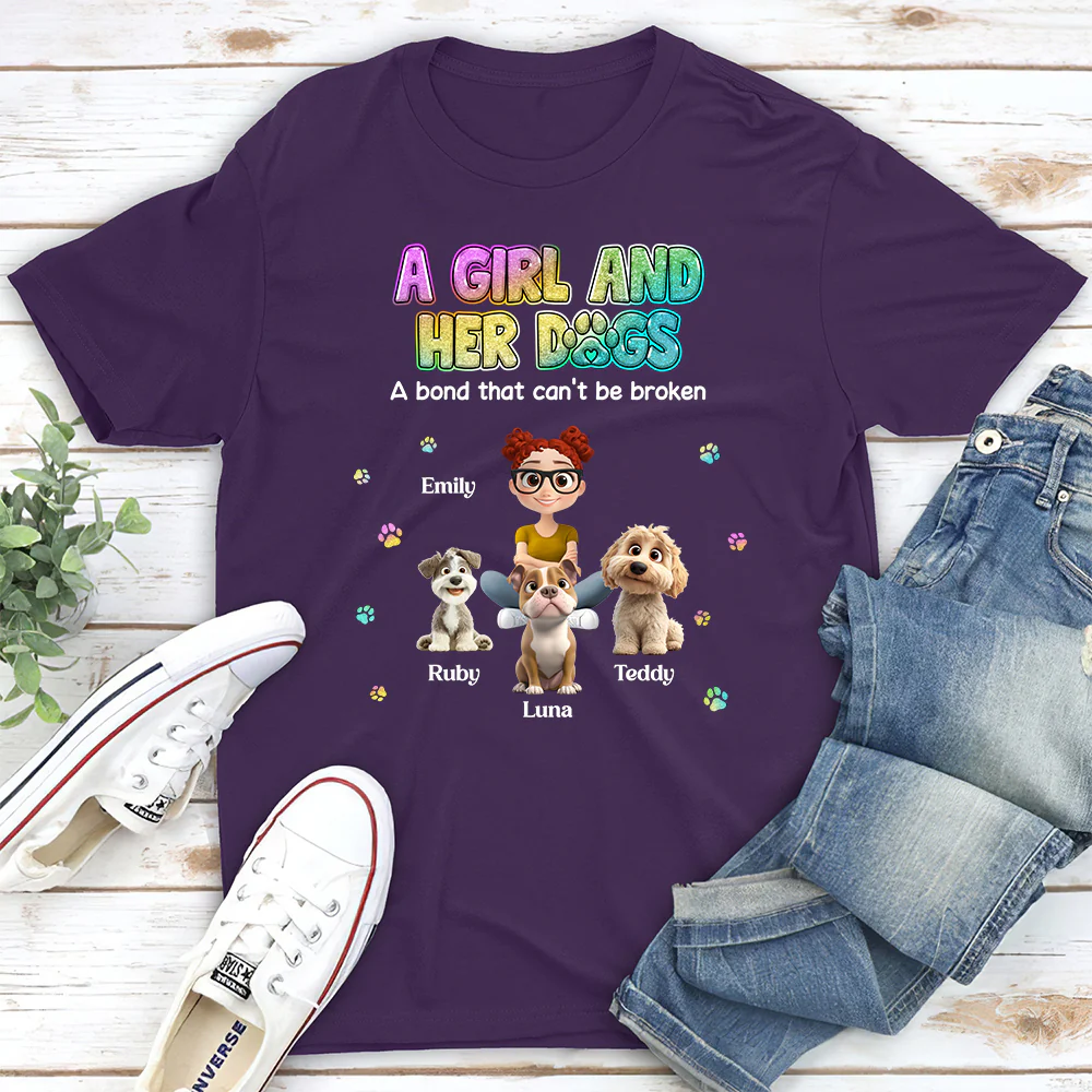 A Girl And Her Dog - Personalized Custom Unisex T-shirt - Image 3