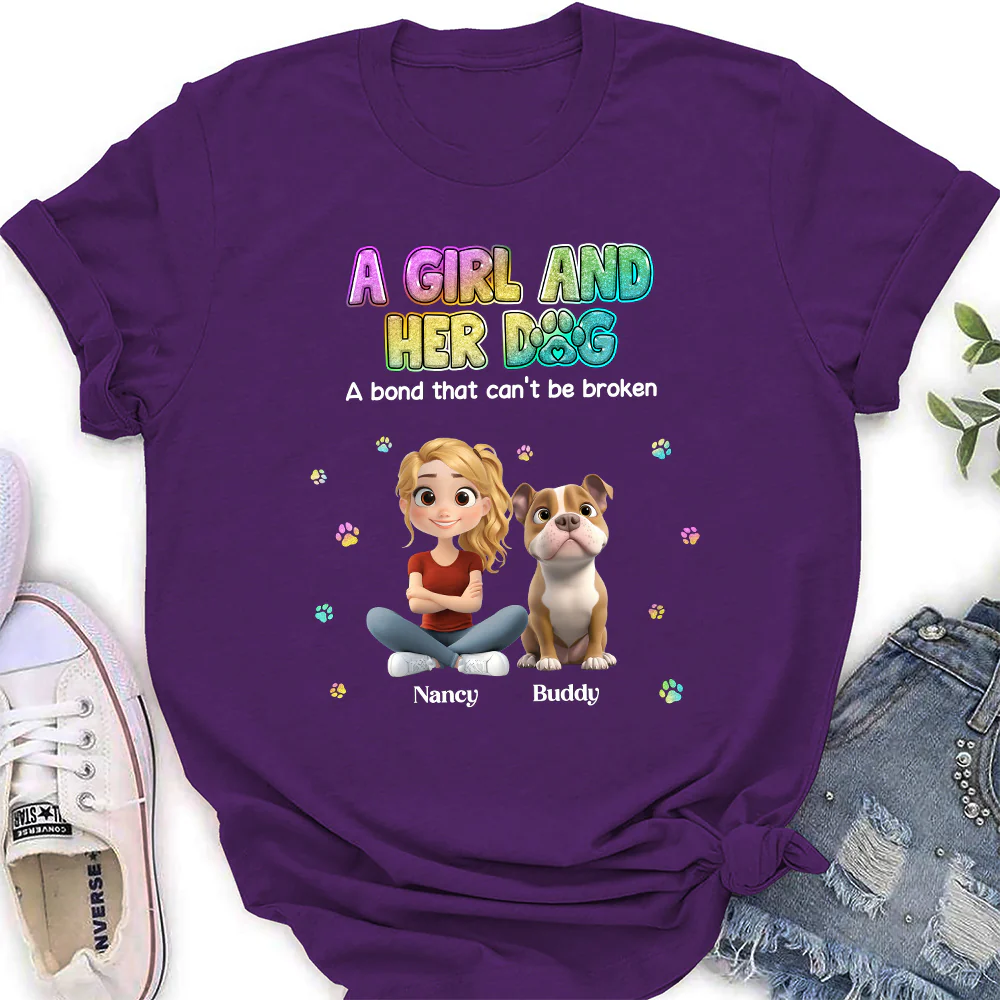 A Girl And Her Dog - Personalized Custom Women's T-shirt - Image 2