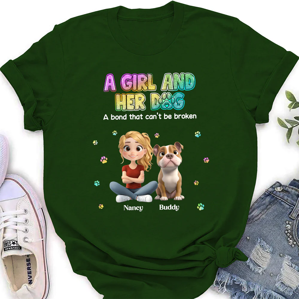 A Girl And Her Dog - Personalized Custom Women's T-shirt - Image 5