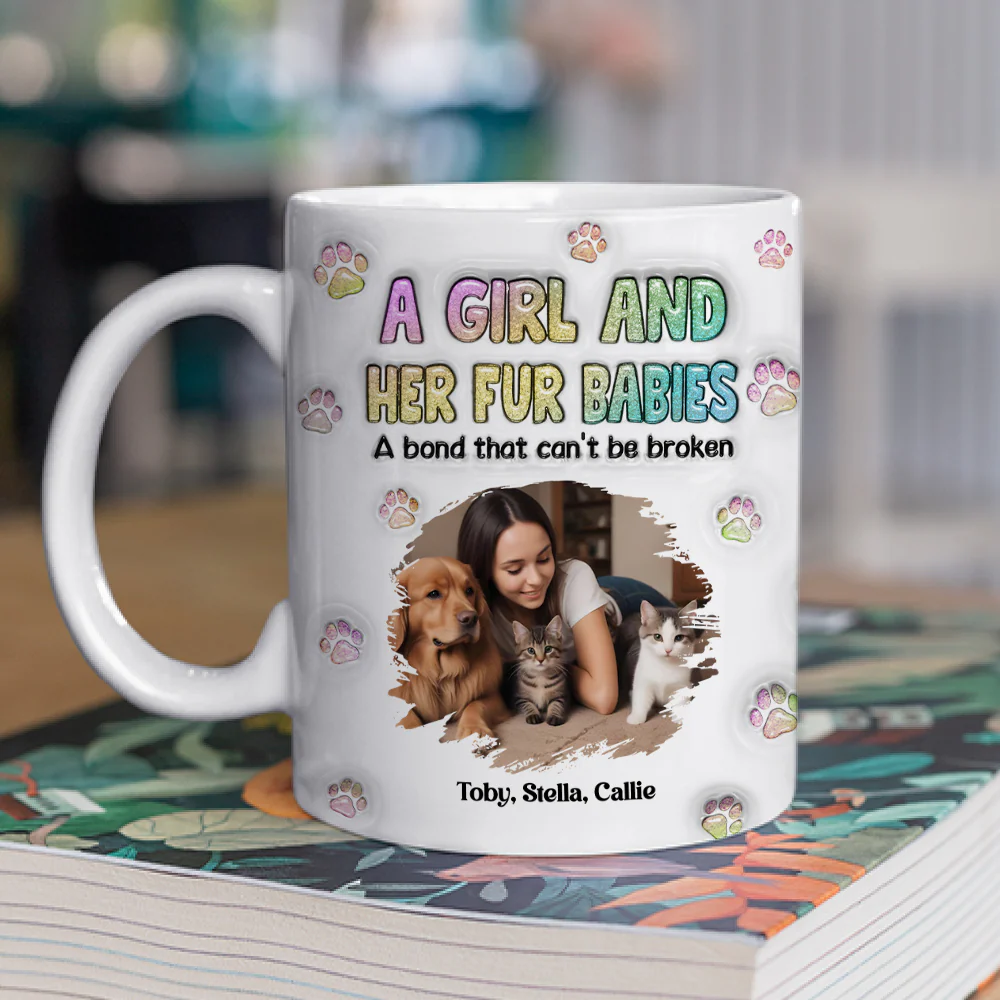 A Girl And Her Fur Babies Photo - Personalized Custom 3D Inflated Effect Mug - Image 2