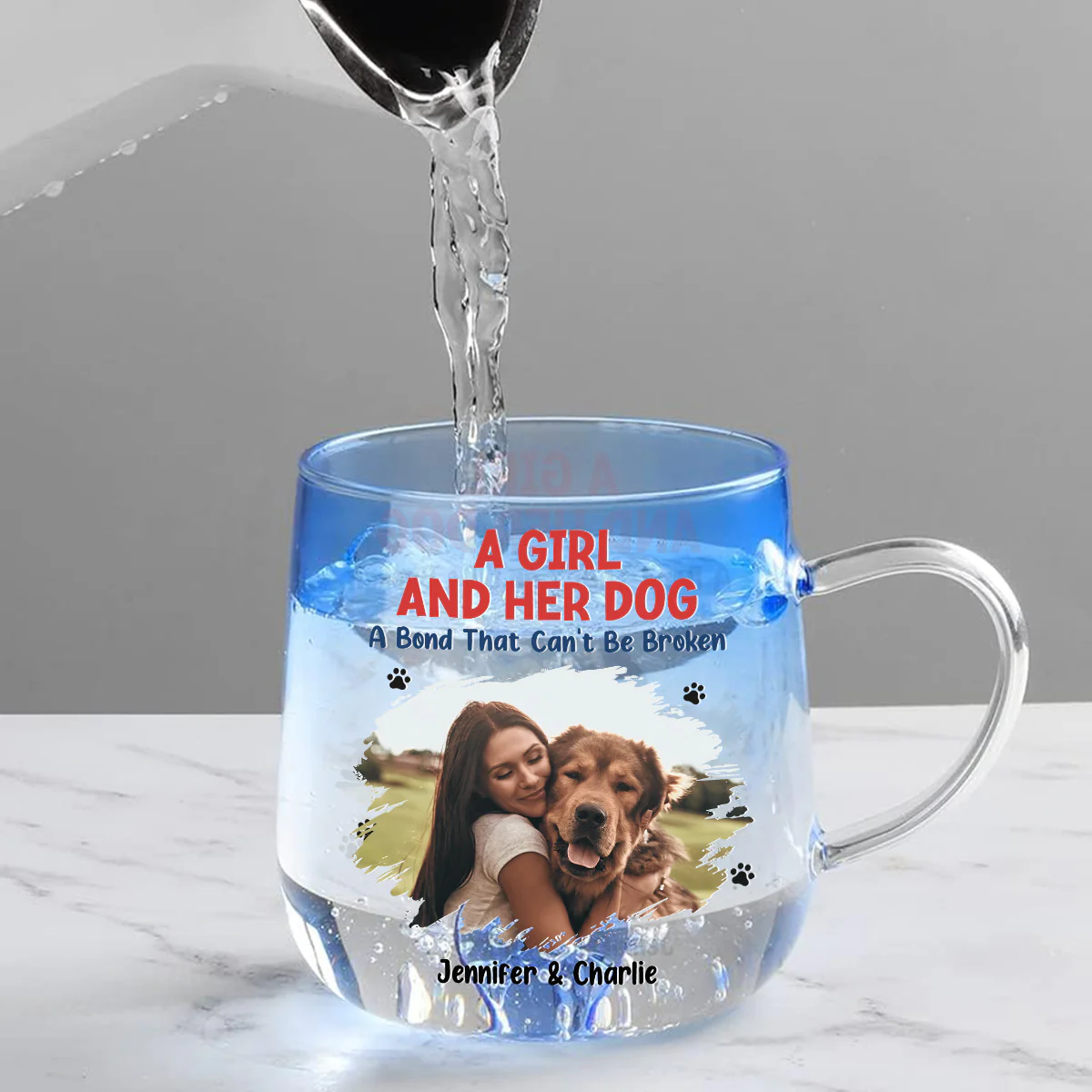 A Girl And Her Dog Photo - Personalized Custom Blue Gradient Glass Mug - Image 4