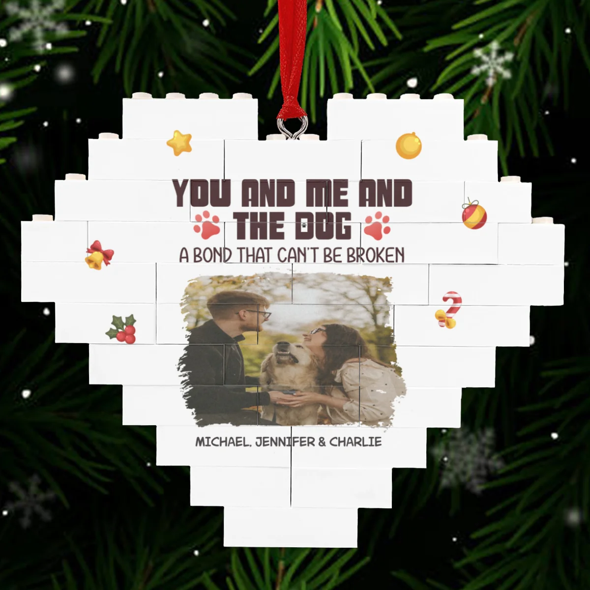 A Girl And Her Dog Photo - Personalized Custom Heart Puzzle Ornament - Image 4