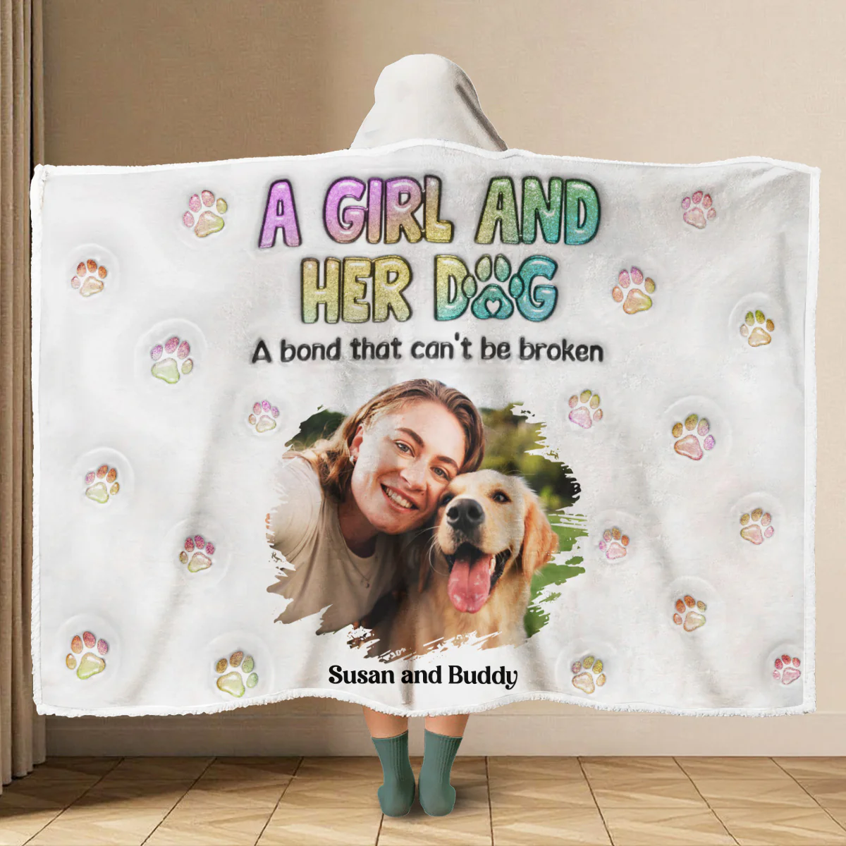 A Girl And Her Dog Photo - Personalized Custom Hooded Blanket