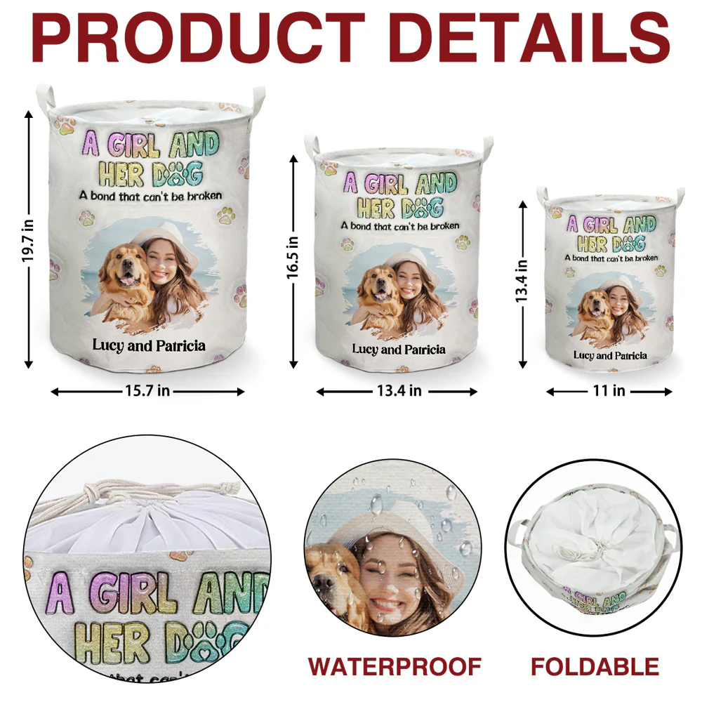 A Girl And Her Dog Photo - Personalized Custom Laundry Basket - Image 5