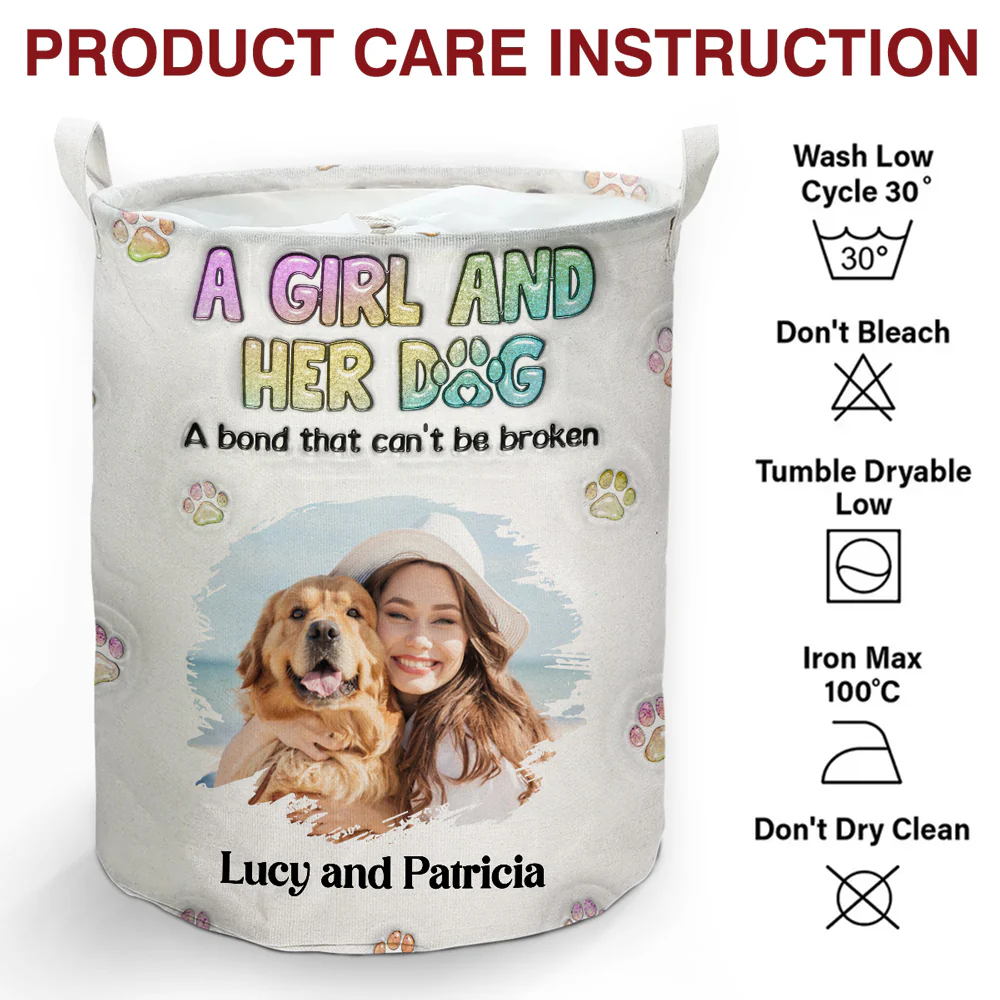 A Girl And Her Dog Photo - Personalized Custom Laundry Basket - Image 6